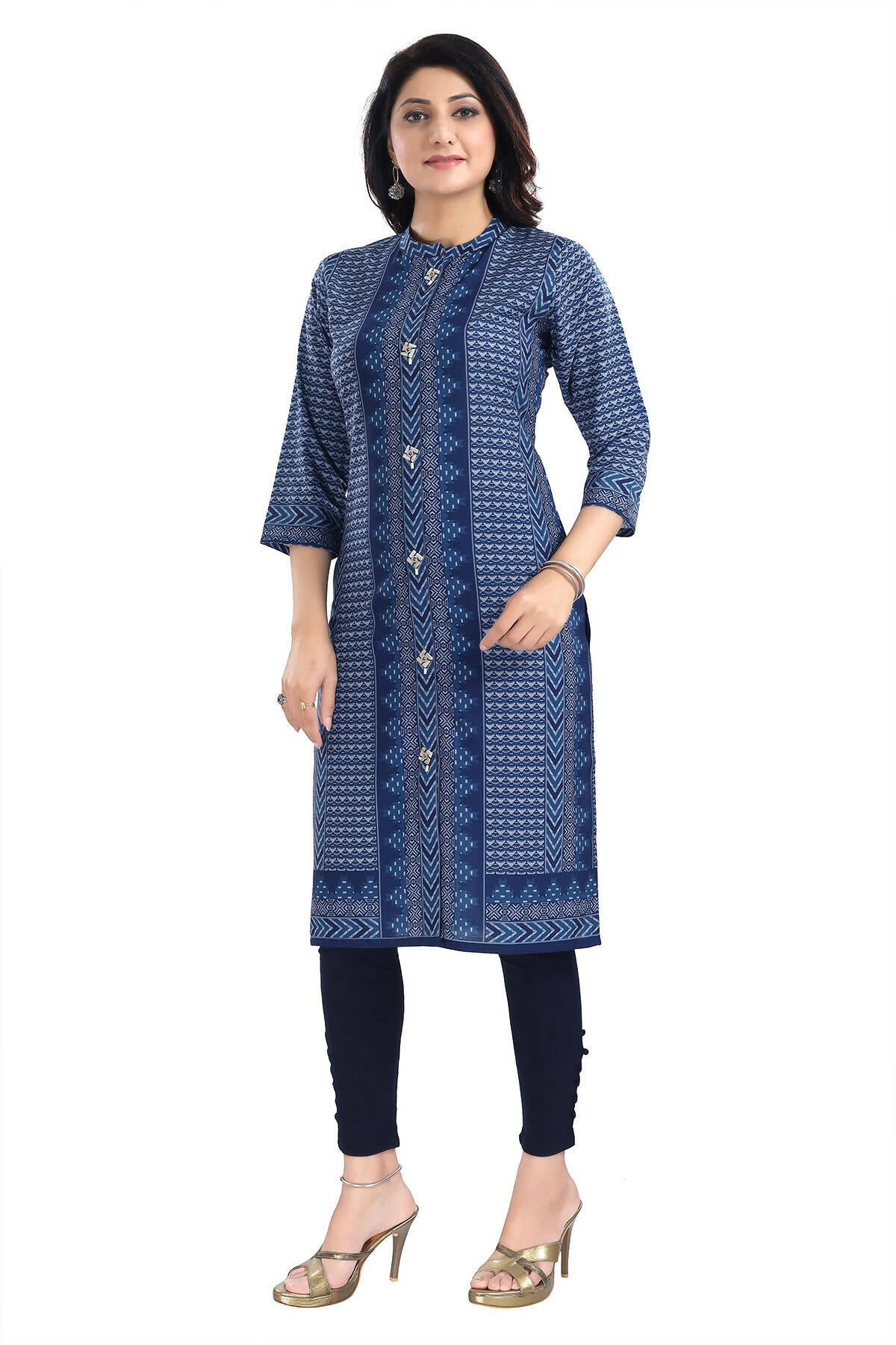 Snehal Creations Blue Designer Digital Print Cotton Slub Fabric Long Kurti Tunic | Grocsy