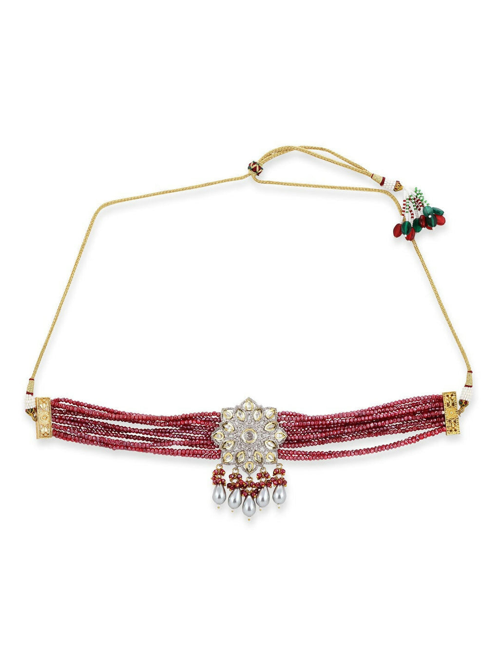 Maroon Kundan Choker with Pearl Drops- Ruby Raang | Grocsy