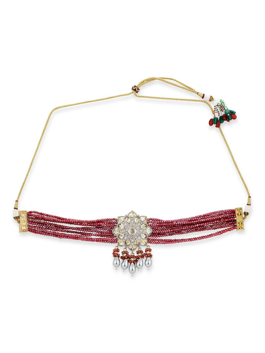 Maroon Kundan Choker with Pearl Drops- Ruby Raang | Grocsy