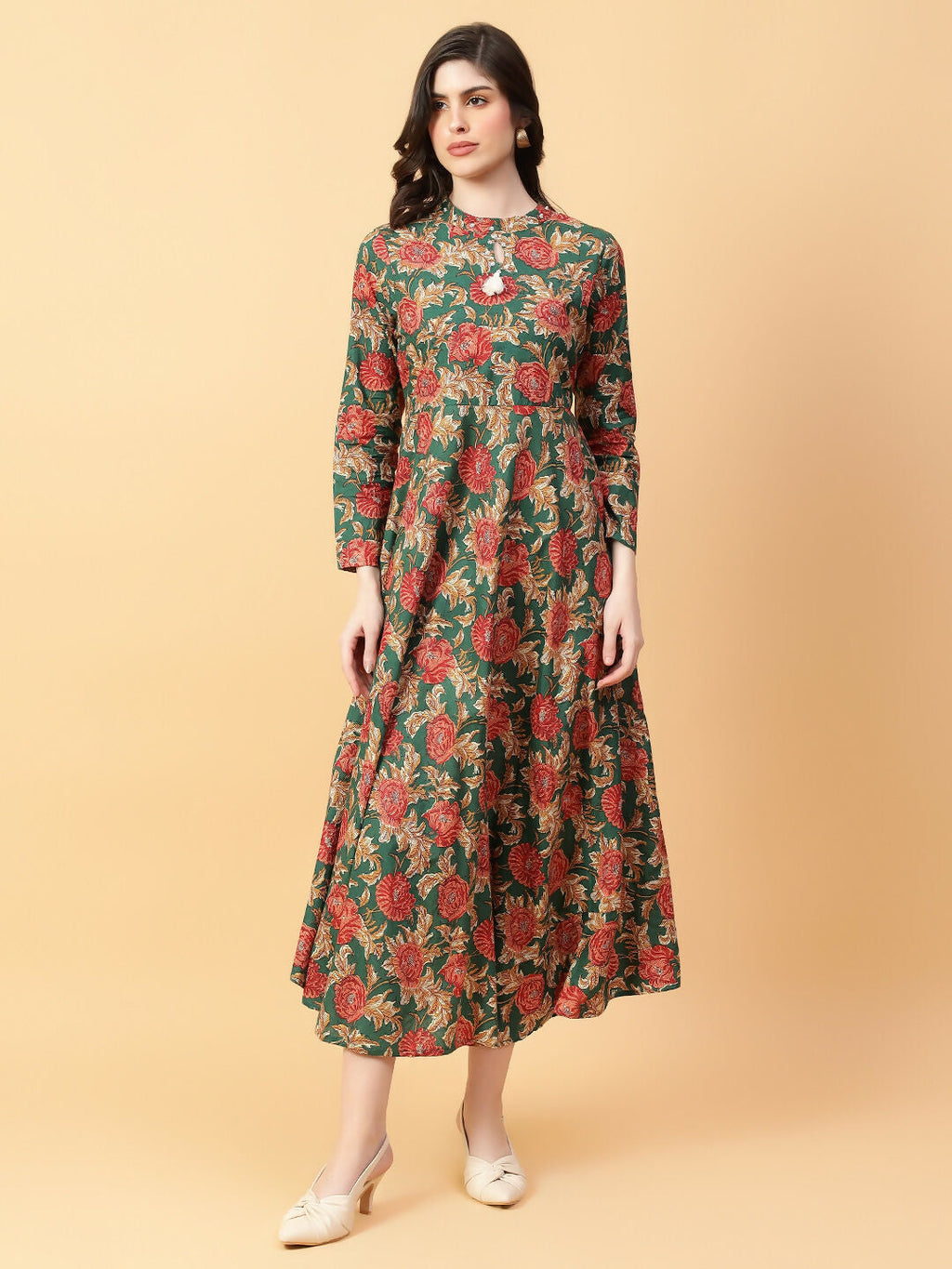 Joban Fashion Green Cotton Printed & Hand Work Dress | Grocsy