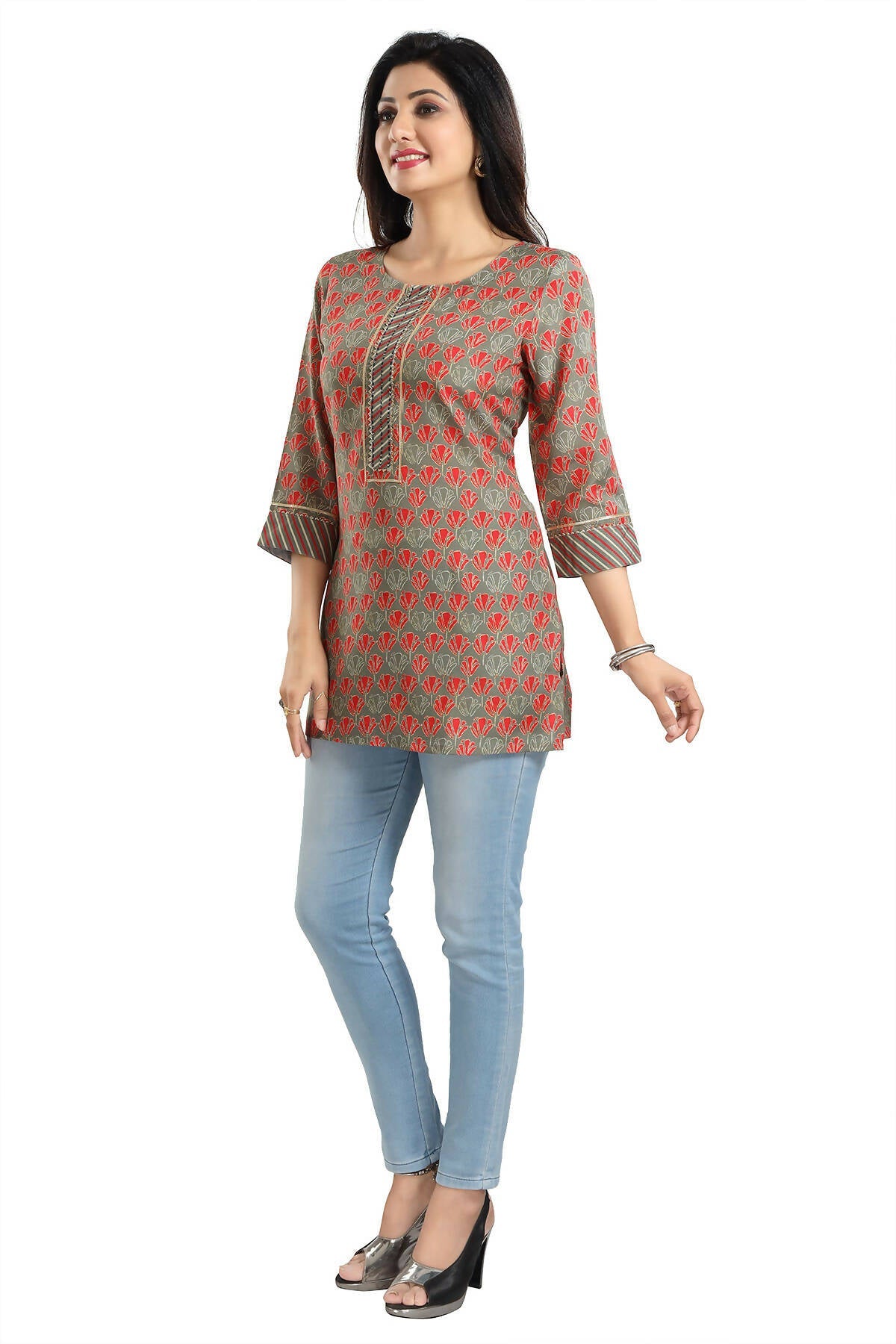 Snehal Creations Pleasant Pista Green Rayon Short Kurti Tunic Top | Grocsy