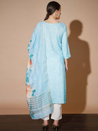 Myshka Women Blue Printed Kurta & Trousers With Dupatta | Grocsy