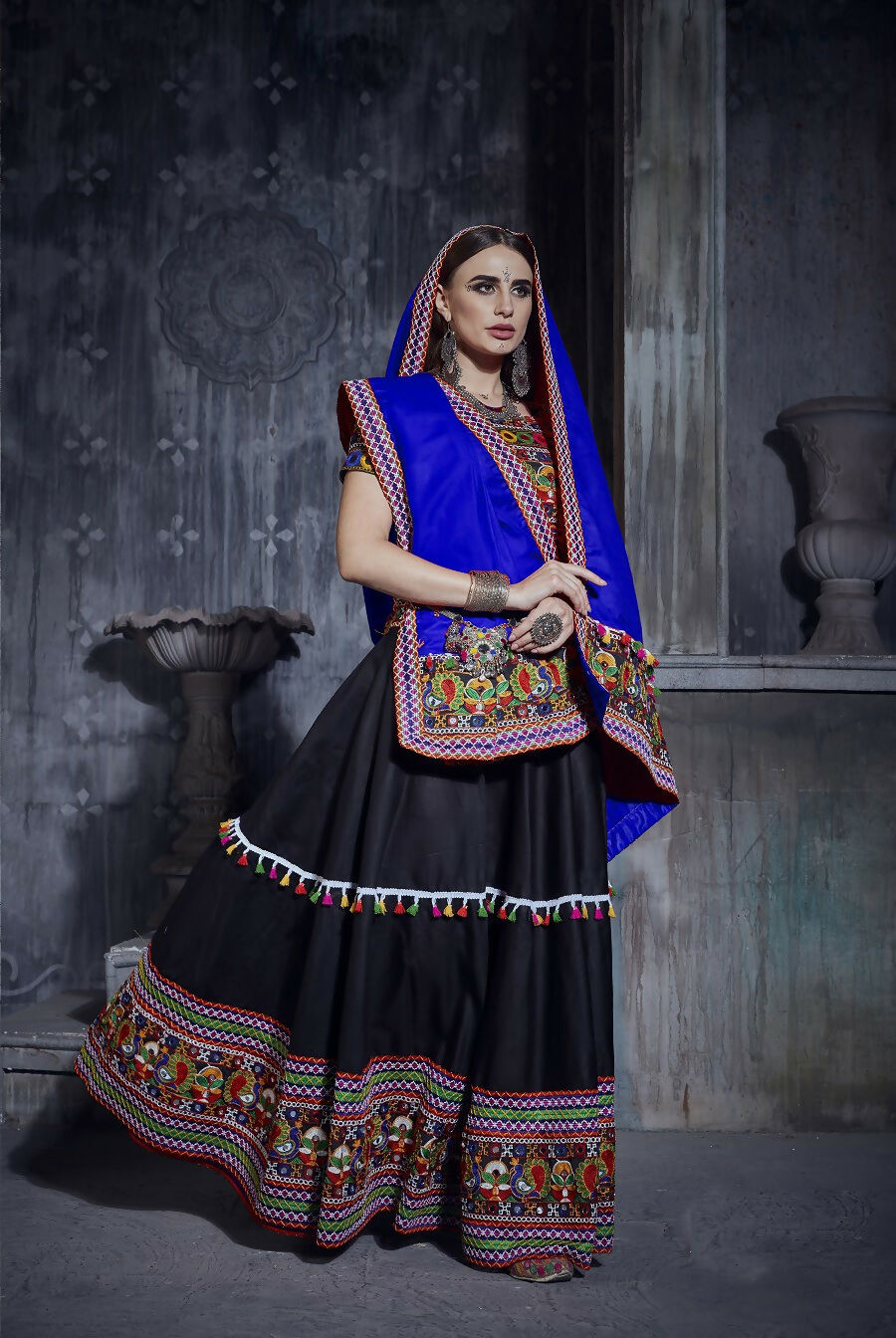 AI Fashion Black Art Silk Designer Navratri Lehenga Choli Collection | Grocsy
