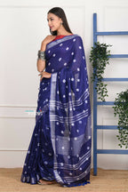 Very Much Indian Handmade Tie And Dye Cotton Saree By Women Weavers - Indigo Blue | Grocsy