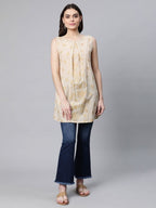 Ahalyaa Women Beige Pure Cotton Floral Printed Tunic | Grocsy