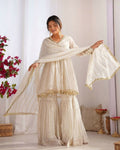Teeya Creation White Color Mal Chanderi Silk Mirror Work And Hand Work Sharara set | Grocsy
