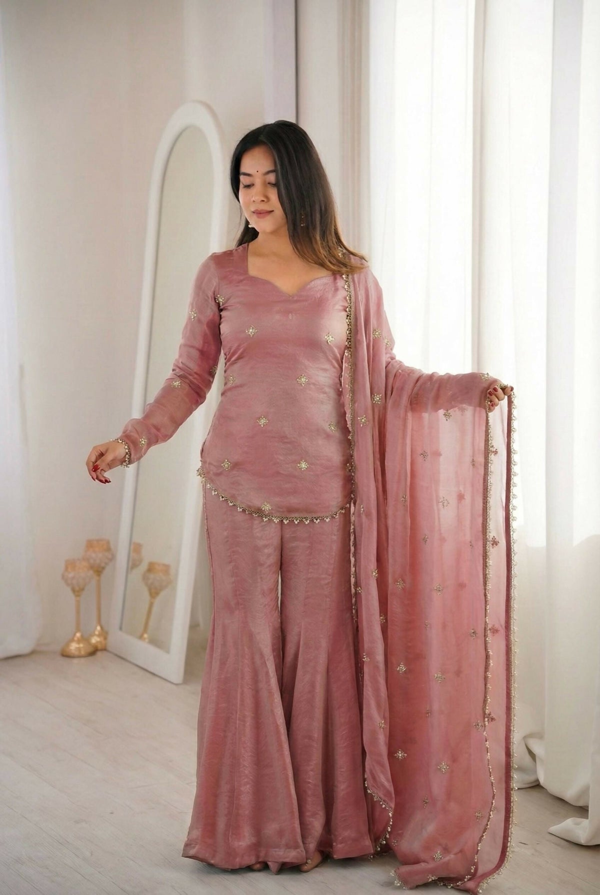 Teeya Creation Peach Fendy Silk Trending Party Wear Salwar Suit | Grocsy