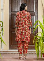 Kaajh Women's Maroon Floral Printed Viscose Rayon Kurta Pant Set | Grocsy