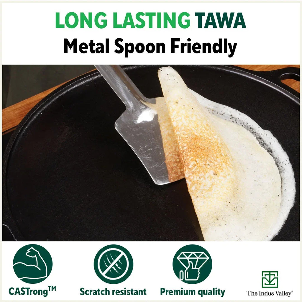 The Indus Valley Super Smooth Cast Iron Tawa,Pre-seasoned, Nonstick, 100% Pure, Toxin-free, Induction, 28/30.5cm, 2.8/2.9kg | Grocsy