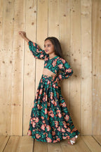 Aayaa Designer Printed Chinon Crochet Sequance Kids Lehenga Choli - Green | Grocsy
