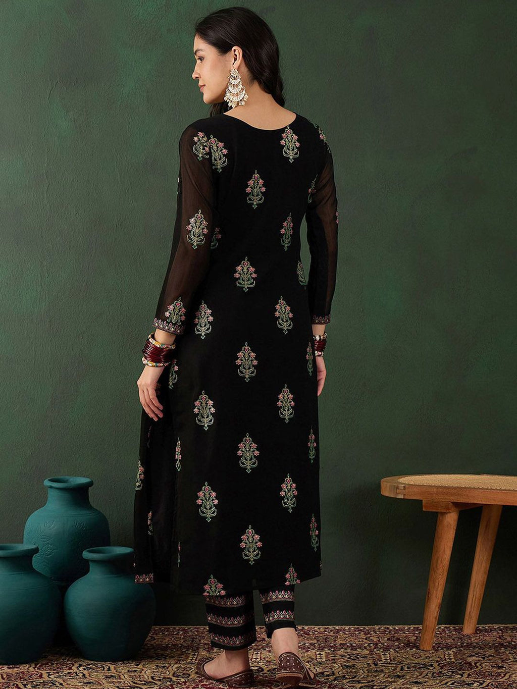 Sangria Floral Printed A-Line Kurta With Trouser | Grocsy