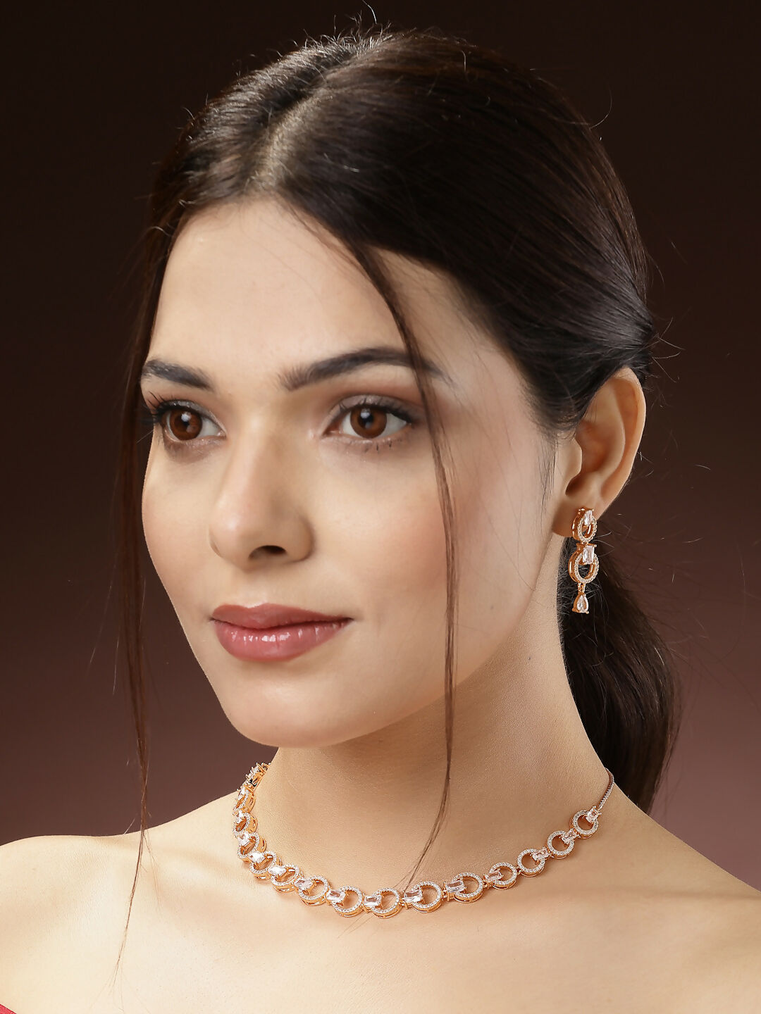 NVR Women's Gold-Polished American Diamond Studded Handcrafted Jewellery Set | Grocsy
