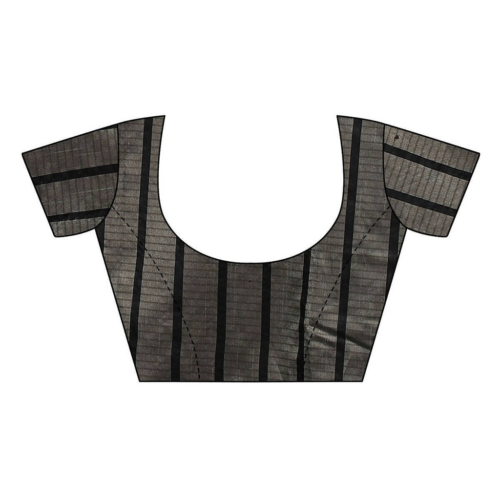 Vamika Black and White Lines Cotton Silk Weaving Saree (Paithani Black) | Grocsy
