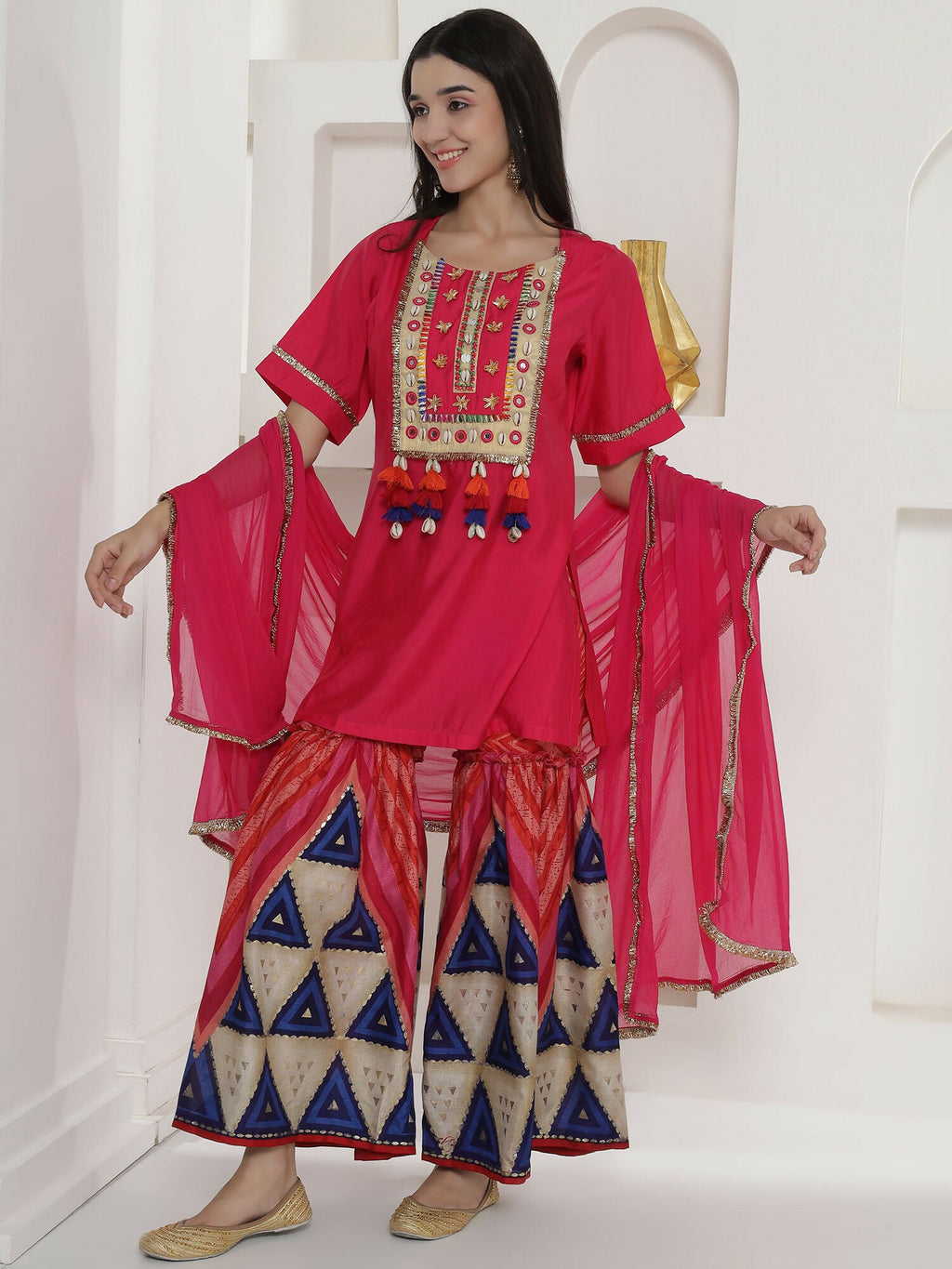 Joban Fashion Pink Kuslin Sharara Suit Set | Grocsy