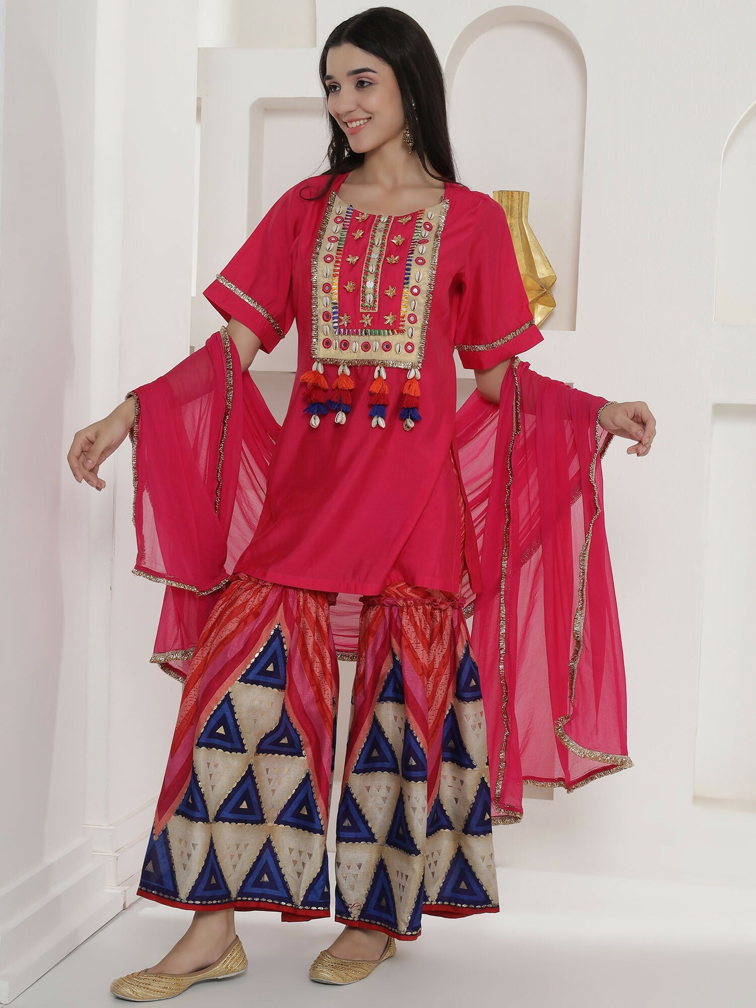 Joban Fashion Pink Kuslin Sharara Suit Set | Grocsy