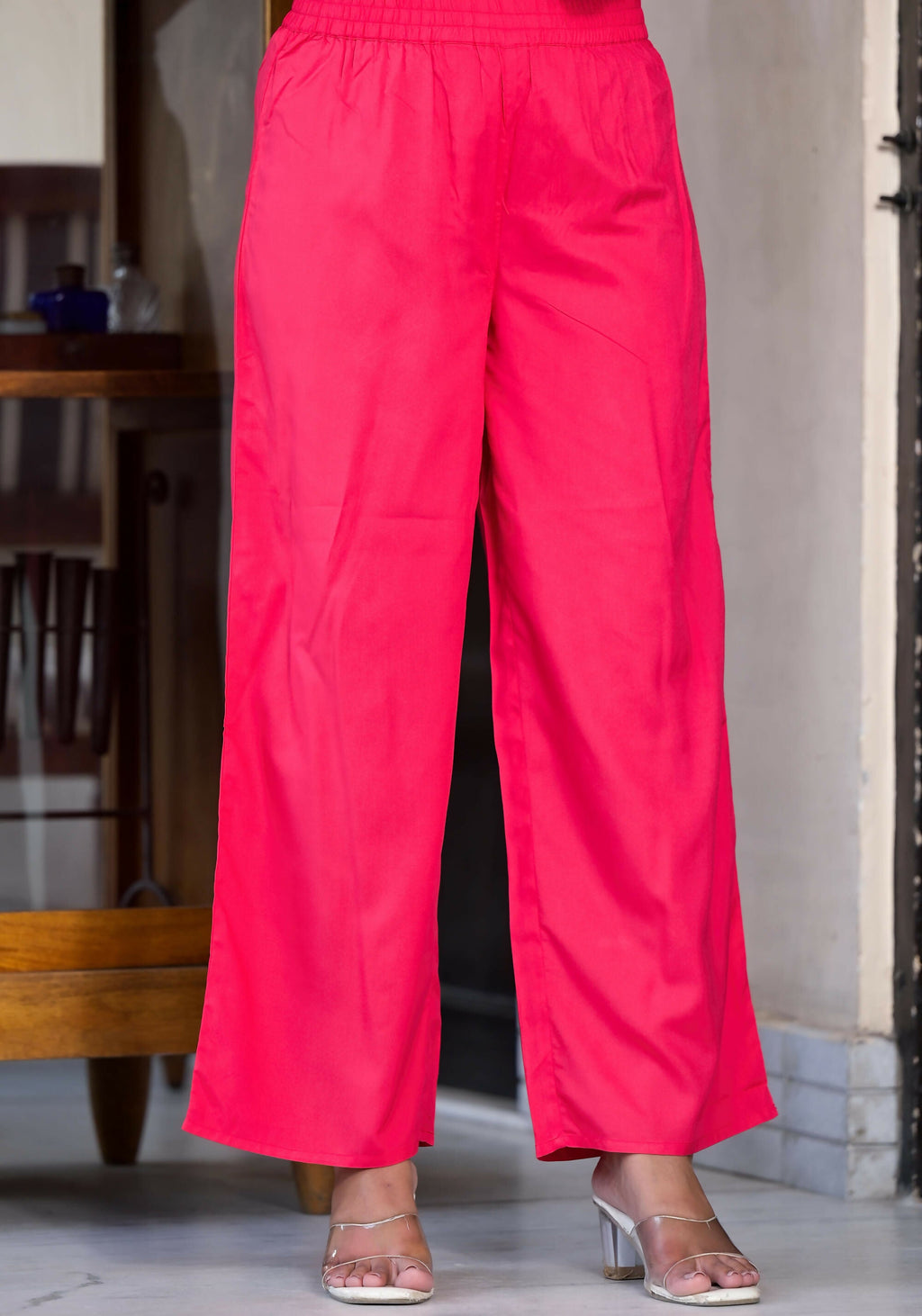 Juniper Women's Fuchsia Thread Embroidered Rayon Kurta Set | Grocsy