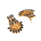 Nuyug 22K Gold Plated Crystal Studded Contemporary Floral Shaped Stud Earrings | Grocsy