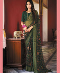 Green Georgette Brasso Floral Printed Saree With Unstitched Blouse Piece - Zyanya | Grocsy