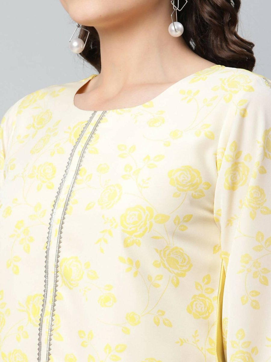 Ahalyaa Womens Yellow Crepe Printed Top Palazzo Set | Grocsy