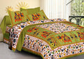 Vamika Printed Cotton Green Bedsheet With Pillow Covers (LEOC_HTHY_G) | Grocsy