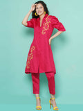 Women Republic Pink Cotton Silk Embroidered and Embellished Coord Set | Grocsy