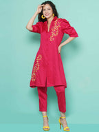 Women Republic Pink Cotton Silk Embroidered and Embellished Coord Set | Grocsy