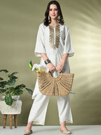 Sangria Embroidered Regular Gotta Patti Kurta with Palazzos | Grocsy