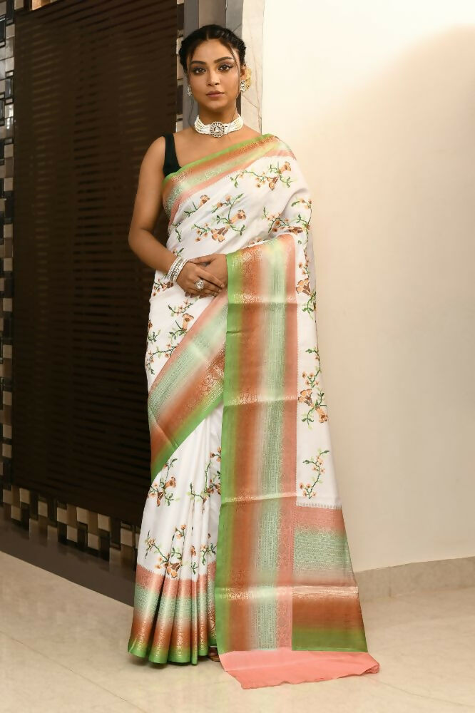 Joban Fashion Multicolor Saree Kataan Rainbow Digital Print With Embroidery | Grocsy