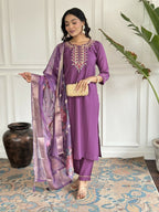 Purple Viscose chanderi Stitched Suit With Dupatta - Tanisha | Grocsy