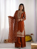 Teeya Creation New latest Trendy Embroidery Beads Work Kurta Sharara Set - Orange | Grocsy
