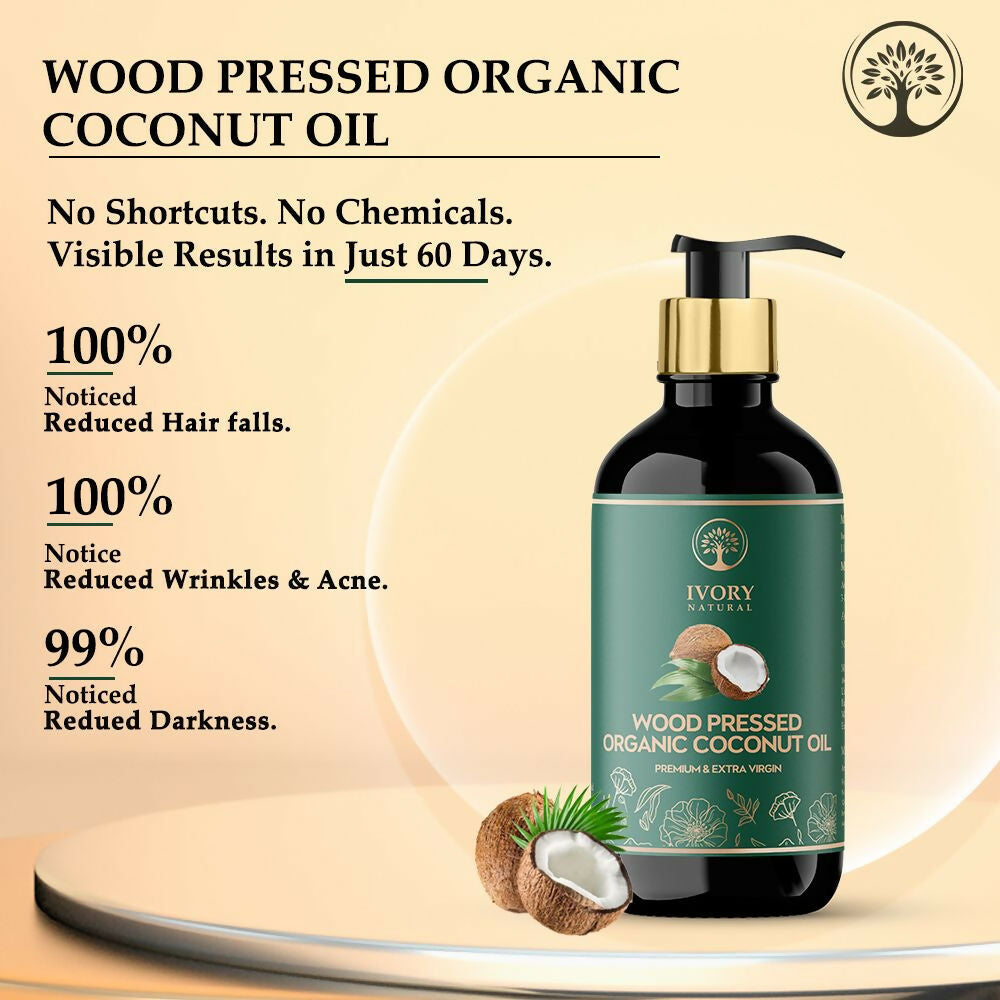 Ivory Natural Wood Pressed Organic Coconut Oil , Premium Extra Virgin Oil - For Radiant Skin, Hair Wellness & Baby Care | Grocsy