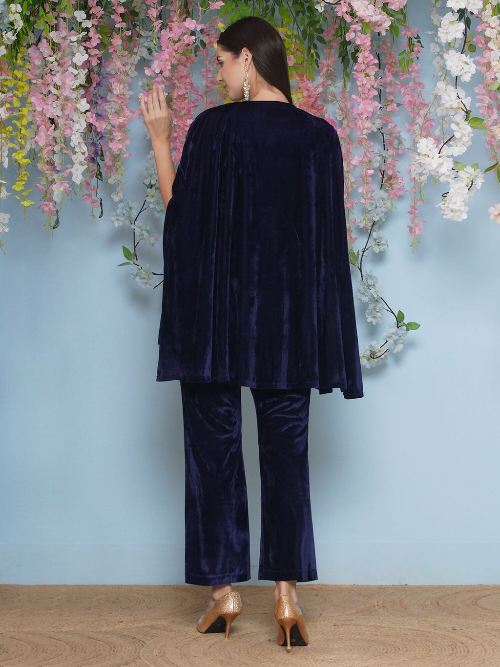Joban Fashion Navy Blue Velvet Cape Set | Grocsy