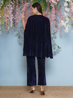 Joban Fashion Navy Blue Velvet Cape Set | Grocsy