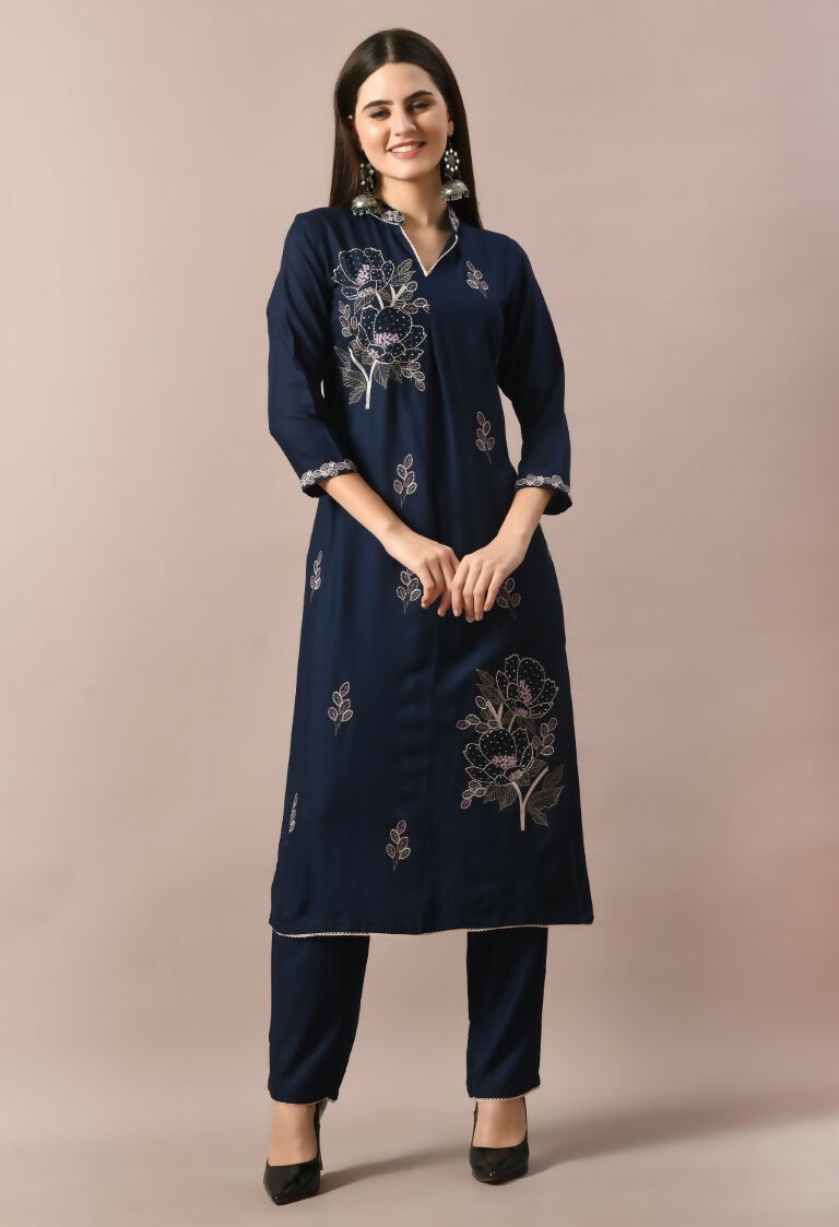 Joban Fashion Navy Cotton Rayon Kurta Set | Grocsy