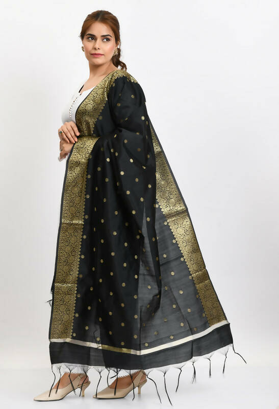Mominos Fashion Moeza Women's Banarsi Silk Woven Design Black Dupatta | Grocsy