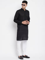 Even Apparels Pure Cotton Men's Kurta in Black Color With Band Collar | Grocsy