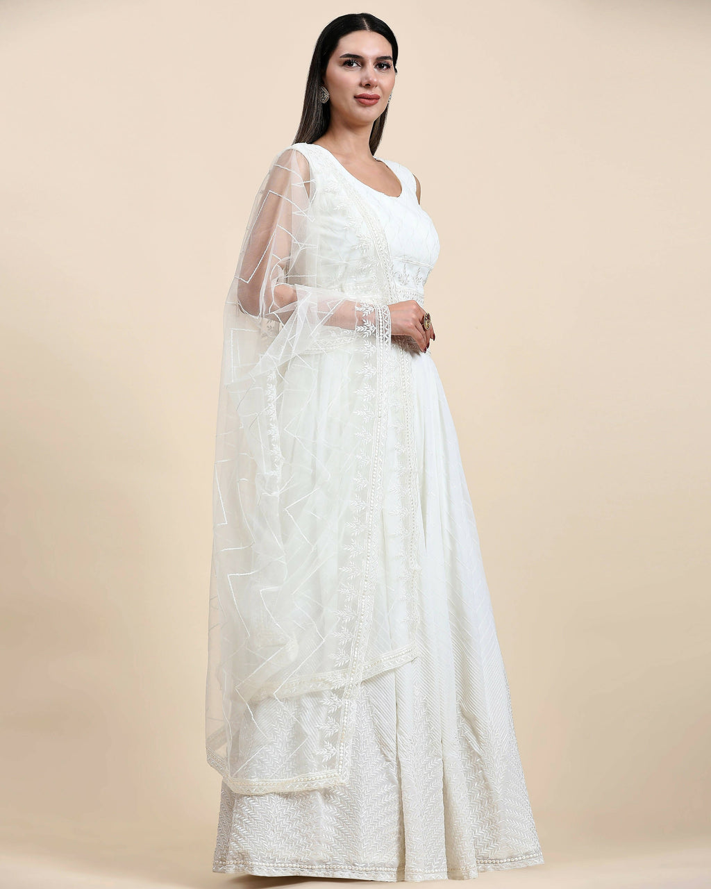 White Pure Viscose Georgette Sequence Embroidery work Lehenga Choli with Dupatta - Aakriti | Grocsy