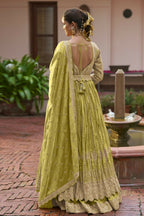 Anaita Olive Chinon Silk Stitched Anarkali Suit With Embroidered & Sequined Work | Grocsy