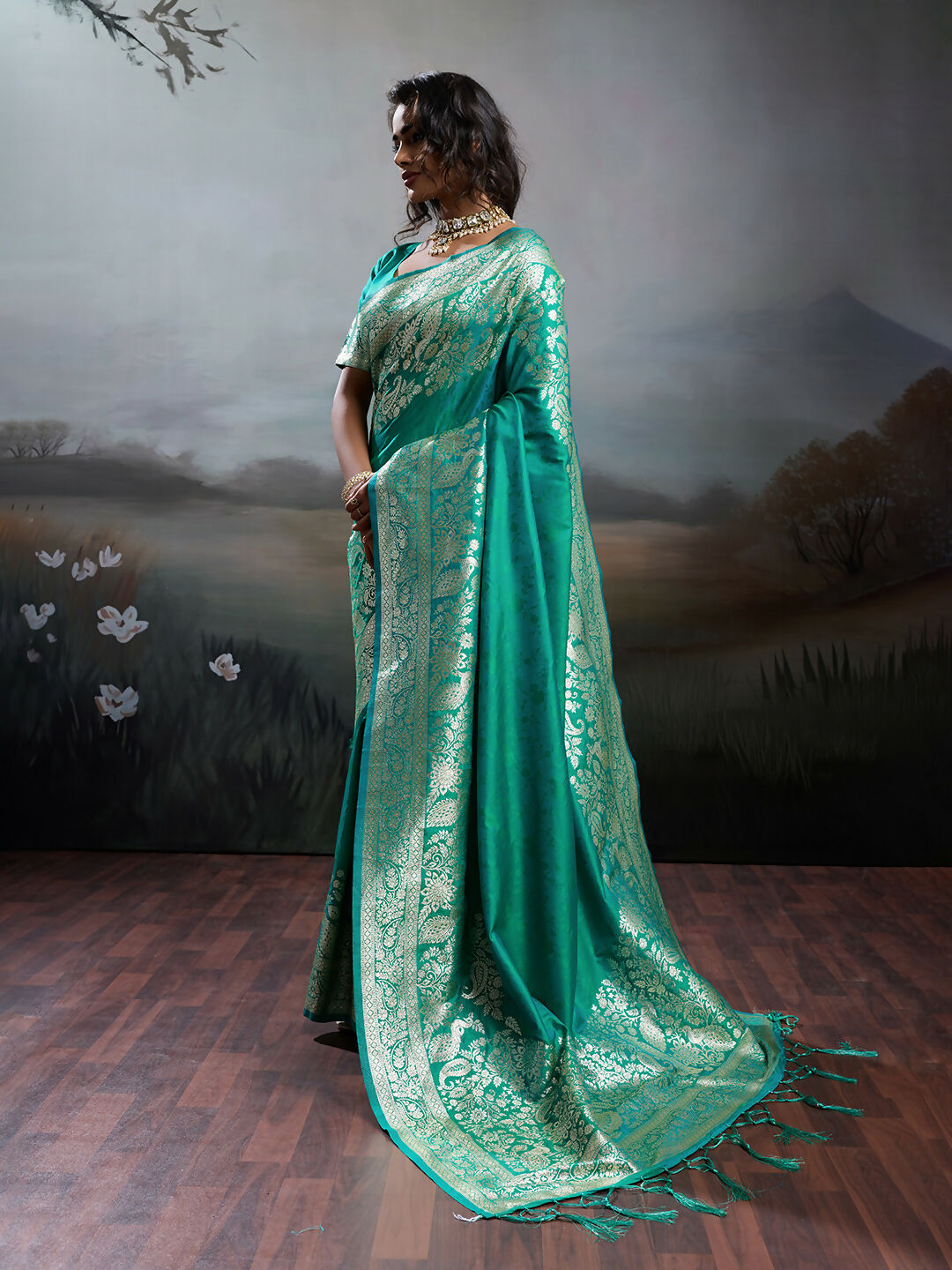 Shree Shyam Fashion Rama Silk Blend Saree | Grocsy
