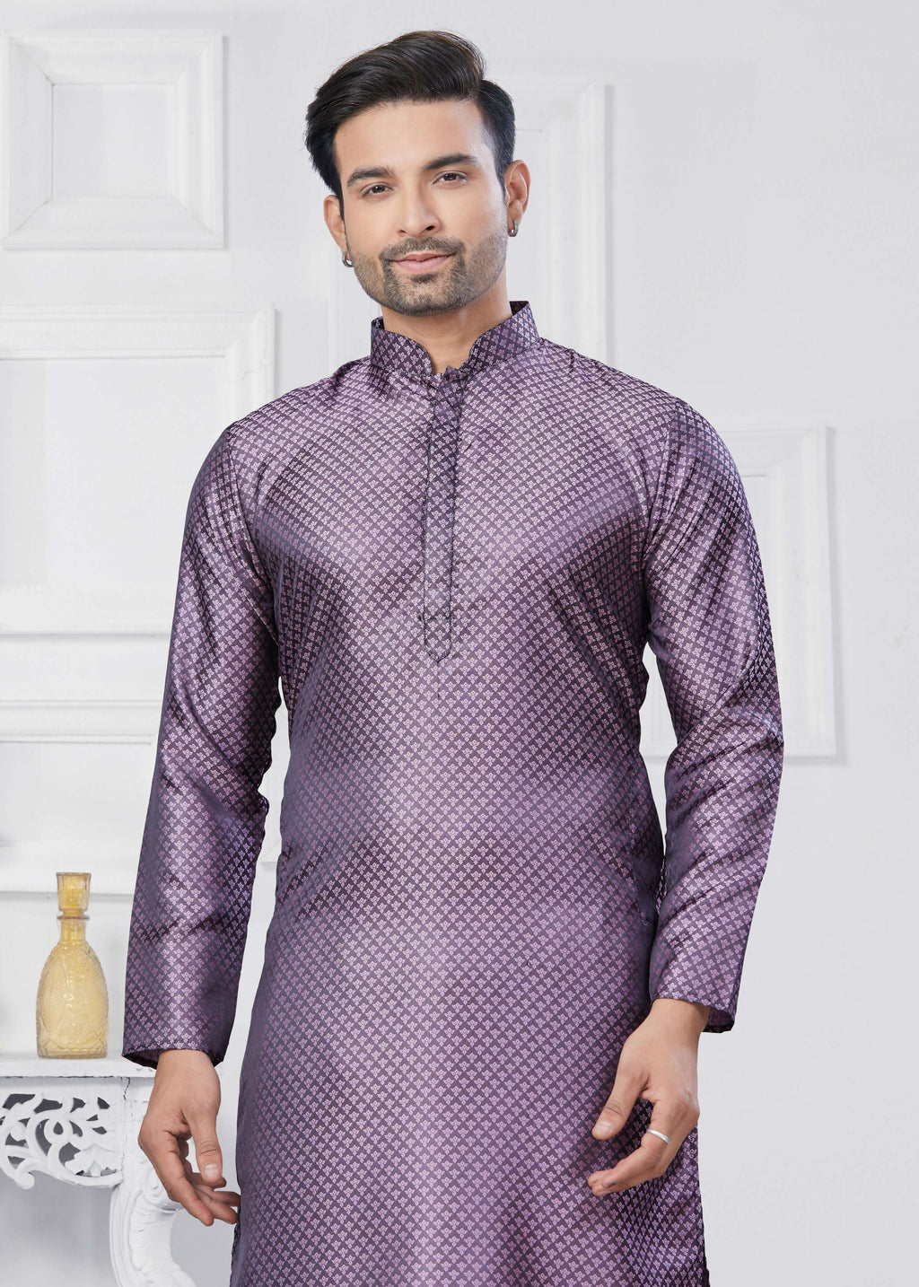 Joban Fashion Men's Jacquard Silk Purple Printed Kurta Pyjama set | Grocsy