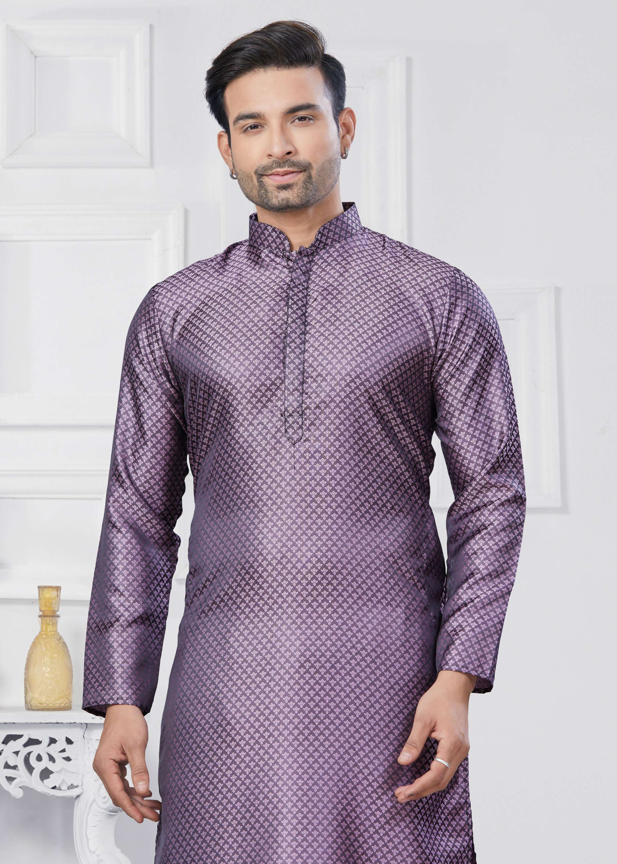 Joban Fashion Men's Jacquard Silk Purple Printed Kurta Pyjama set | Grocsy