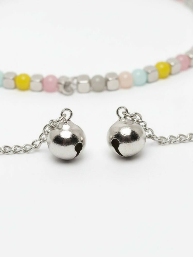 NVR Women Silver Plated Multicolour Artificial Beads Anklet | Grocsy