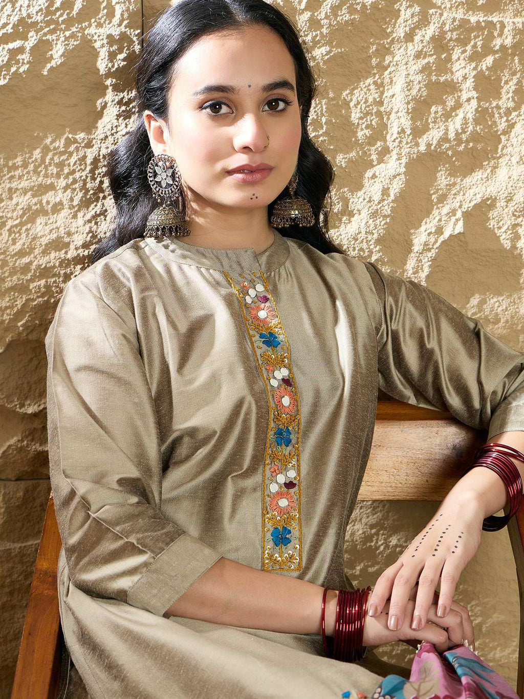 Indo Era Women Floral Embroidered Regular Thread Work Kurta with Trousers & Dupatta | Grocsy