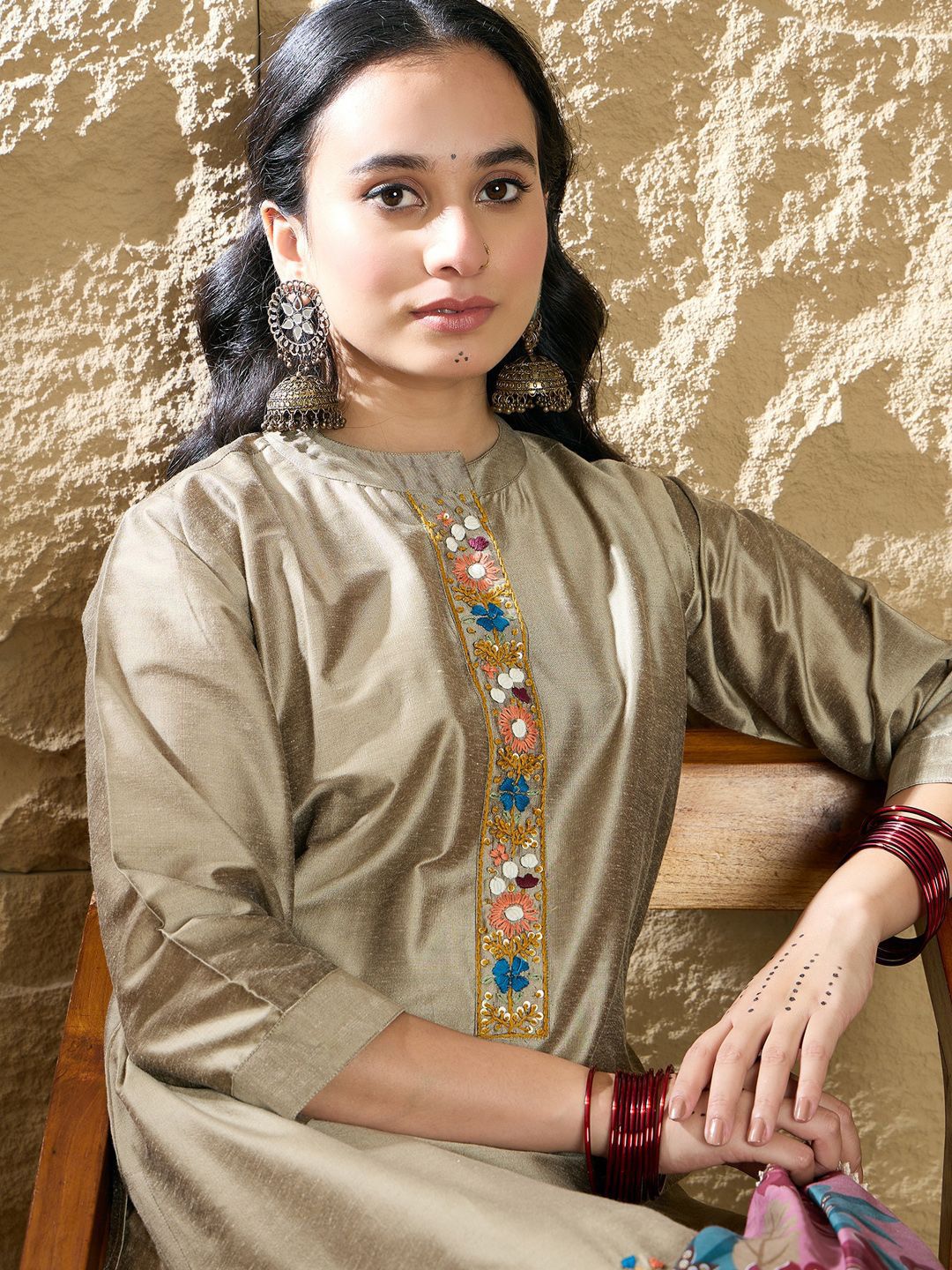 Indo Era Women Floral Embroidered Regular Thread Work Kurta with Trousers & Dupatta | Grocsy