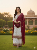 Teeya Creation White Color Faux Georgette Embroidery Work Long Party Wear Palazzo Suit | Grocsy