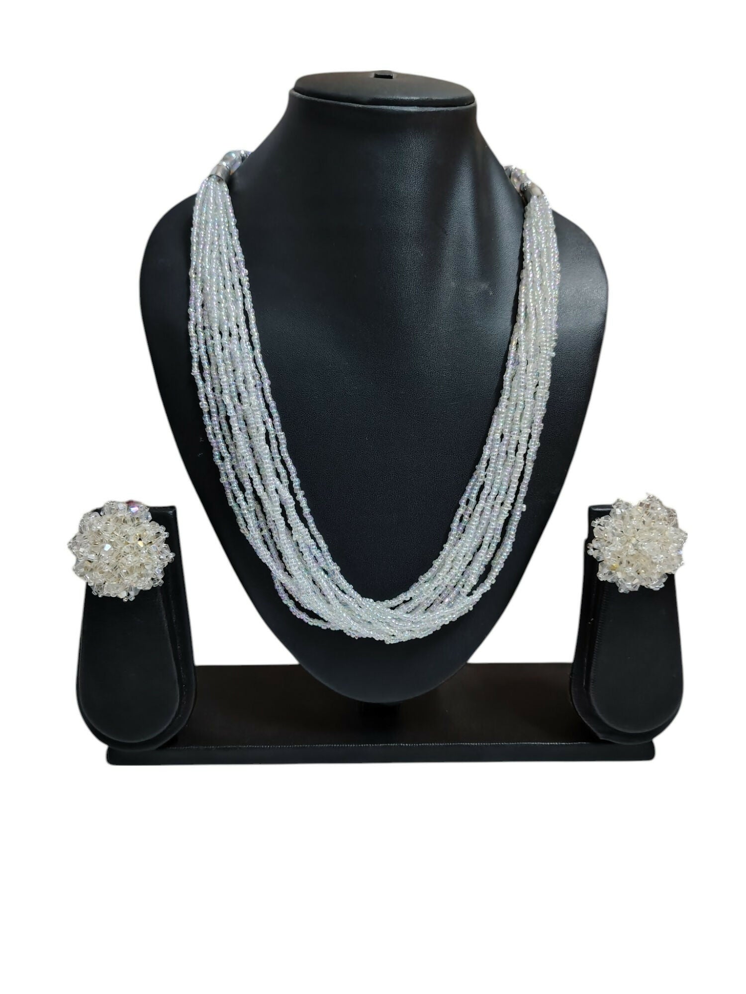 Inhanns Bloom Handmade Beaded Necklace With Earrings - 12 Layers - Ivory | Grocsy