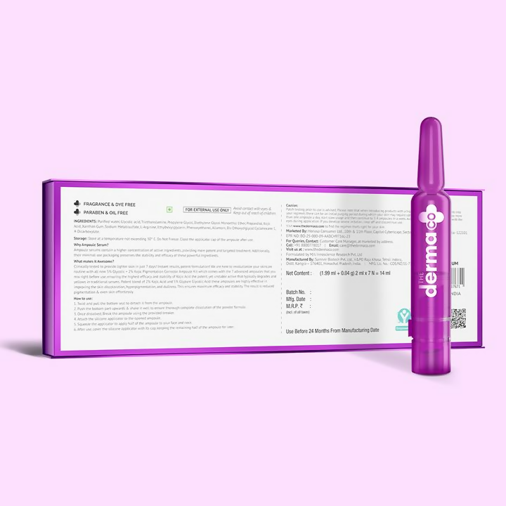 The Derma Co 5% Glycolic + 2% Kojic Pigmentation Corrector Ampoule Kit | Grocsy