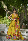 Vastranavya Polyester Viscose Chanderi Lehenga Choli With Intricate Print And Dupatta - Mustard | Grocsy