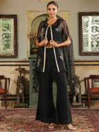 Janasya Black Georgette Solid Top Bottom Cape | Grocsy