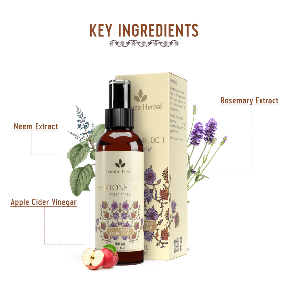 Avimee Herbal Hairtone DC1 Scalp Spray, For Dandruff & Scalp Care With Rosemary, Apple Cider Vinegar, Tea Tree Oil & Neem Extracts | Grocsy